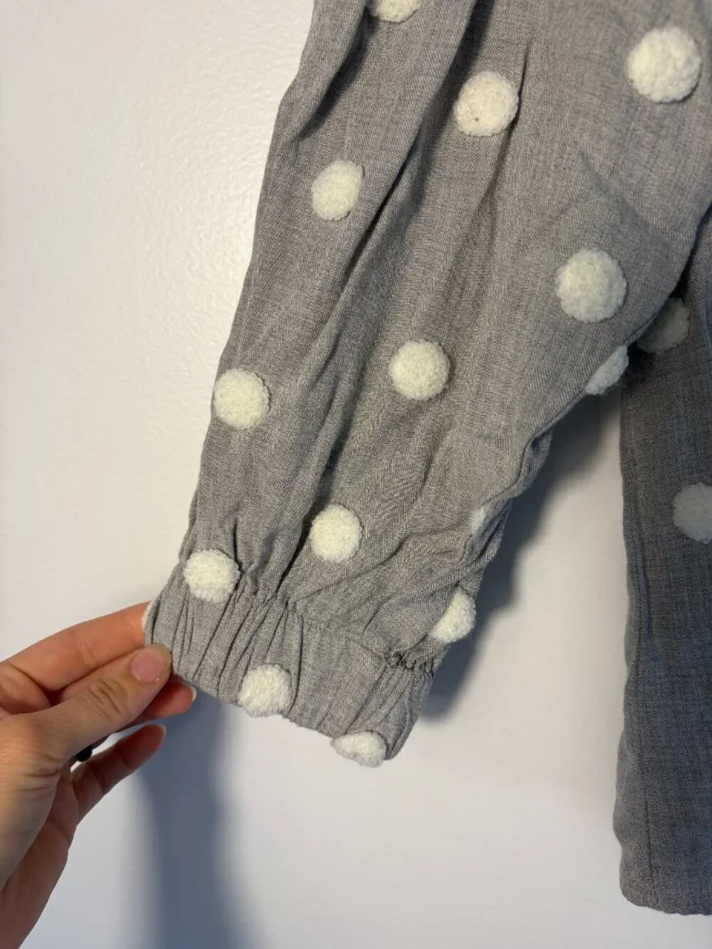 Zara Gray White Puff Polka Dot Balloon Sleeve Blouse